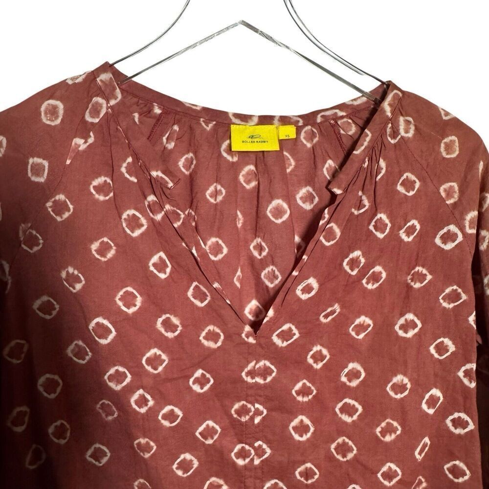 ROLLER RABBIT Top Women XS Rust Giraffe Dye Lucy Tunic top v-neck cotton - Picture 4 of 9